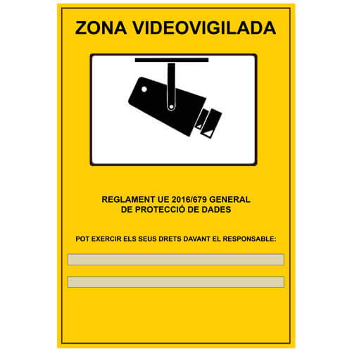 Cartell LOPD/RGPD videovigilancia personalitzat 29x20cm A4 catal autoadhesiu